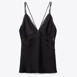 Zara Studded Lace Trim Camisole Top